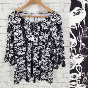 Quacker Factory Flamingo Peasant Top Artsy Romantic Office Work Boho Size 2X